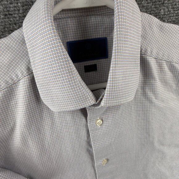 David Donahue Blue Brown Short Sleeve 16 Trim Check Cotton Button Up Shirt Men - Picture 8 of 13